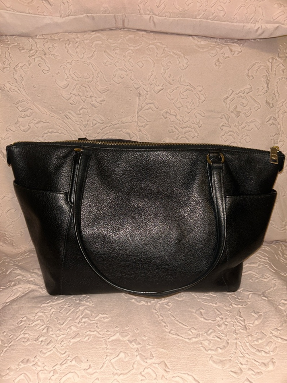 Coach Black Leather Tote with Gold Hardware - Picture 2 of 12